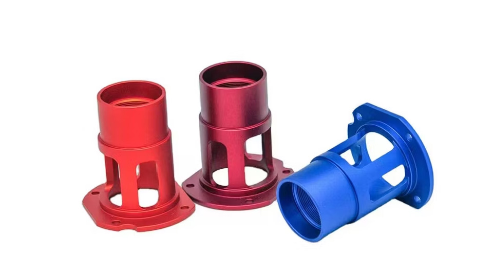 Machined aluminum parts with colored anodized finishes
