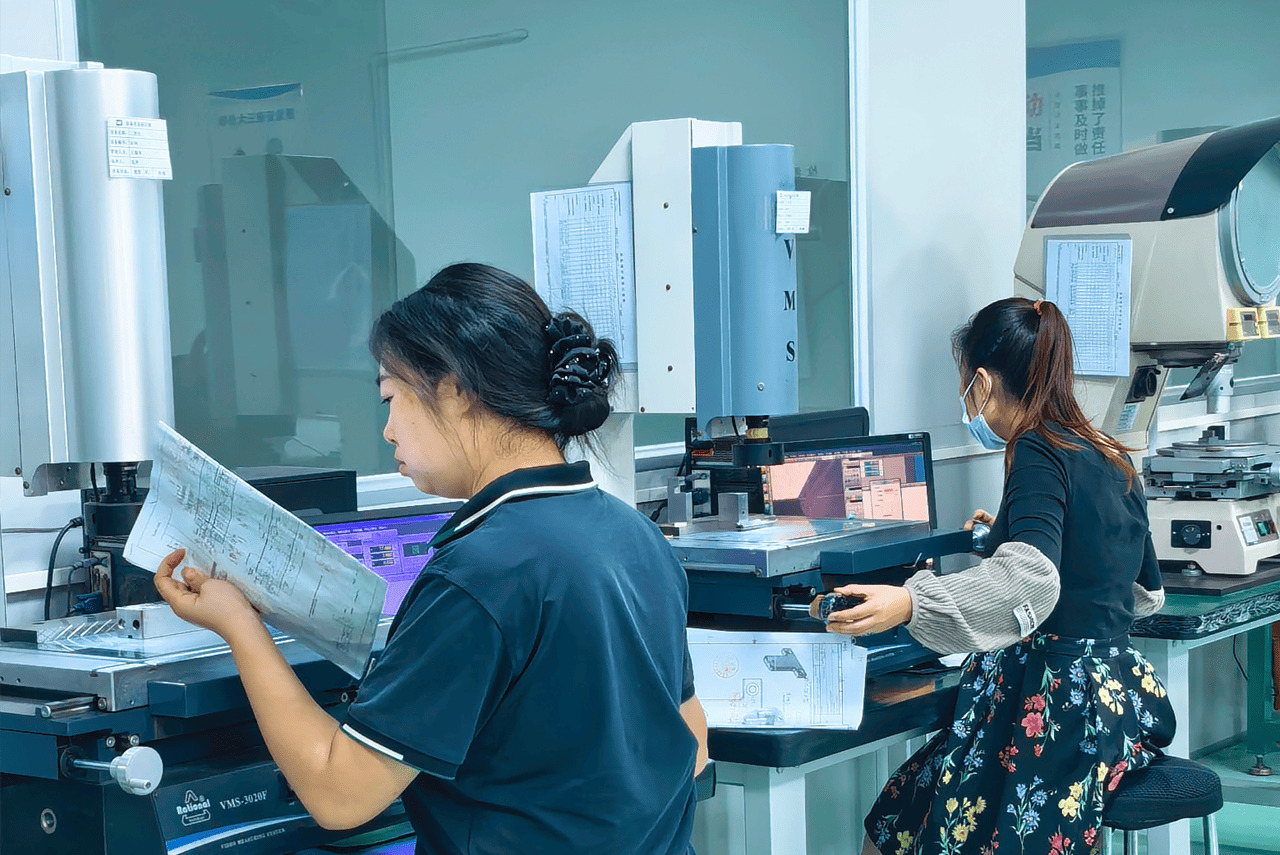 Plyconn quality inspector measuring a precision component