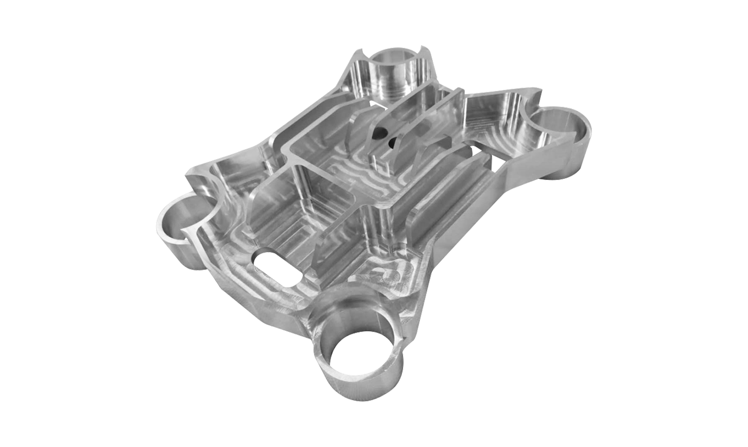 Machined structural bracket with integral ribs and multiple mounting interfaces